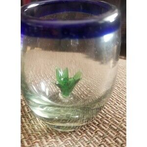 Set of 6 Hand Blown Mexican Shot Glasses Cobalt Blue Agave Cactus